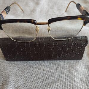 Gucci GG0605O-Tortoise Havana Designer Eyeglasses Semi Rimless Injected